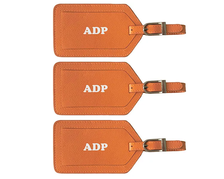 Personalized Monogrammed Leather Luggage Tags - 3 Pack