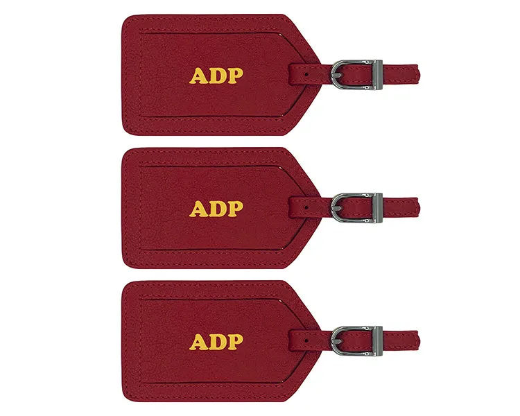 Personalized Monogrammed Leather Luggage Tags - 3 Pack