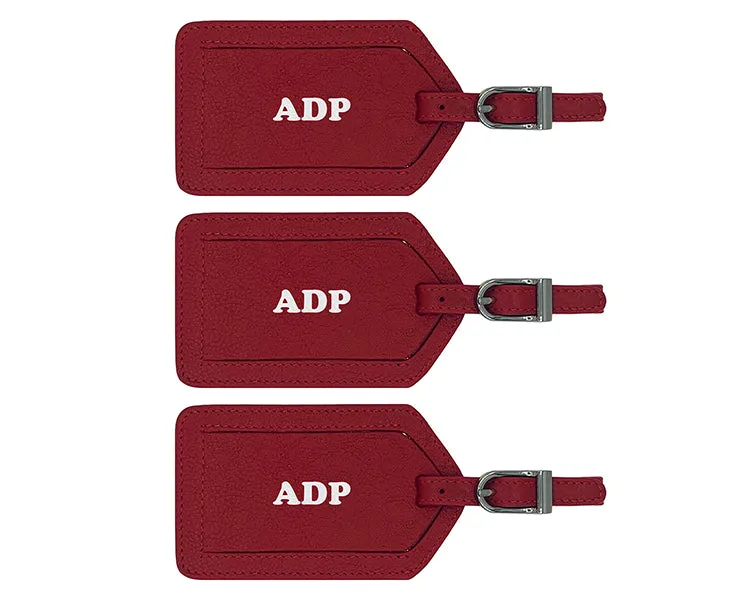 Personalized Monogrammed Leather Luggage Tags - 3 Pack