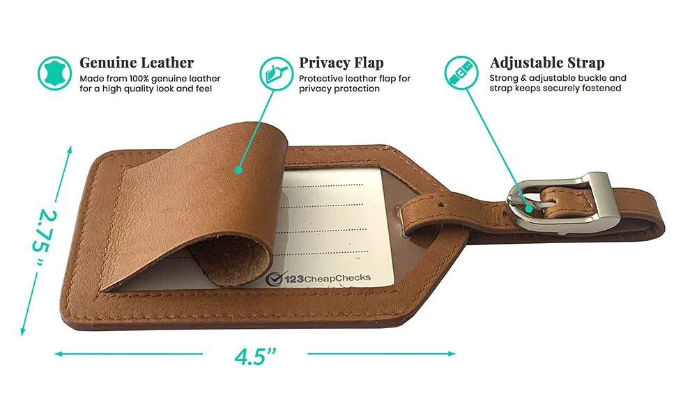 Personalized Monogrammed Leather Luggage Tags - 3 Pack