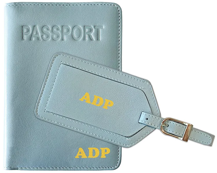 Personalized Monogrammed Leather RFID Passport Cover Holder and Luggage Tag
