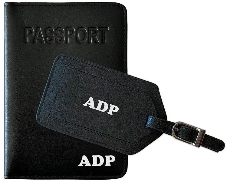 Personalized Monogrammed Leather RFID Passport Cover Holder and Luggage Tag