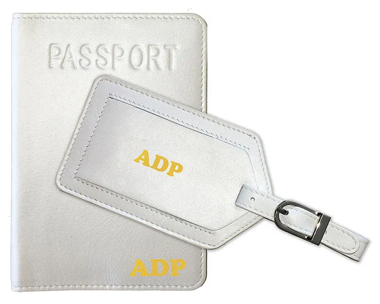Personalized Monogrammed Leather RFID Passport Cover Holder and Luggage Tag
