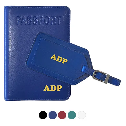 Personalized Monogrammed Leather RFID Passport Cover Holder and Luggage Tag