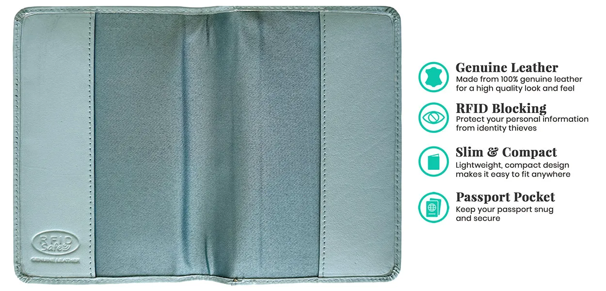 Personalized Monogrammed Leather RFID Passport Cover Holder and Luggage Tag