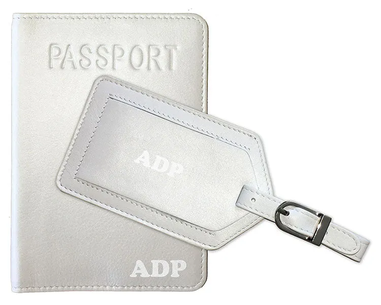 Personalized Monogrammed Leather RFID Passport Cover Holder and Luggage Tag