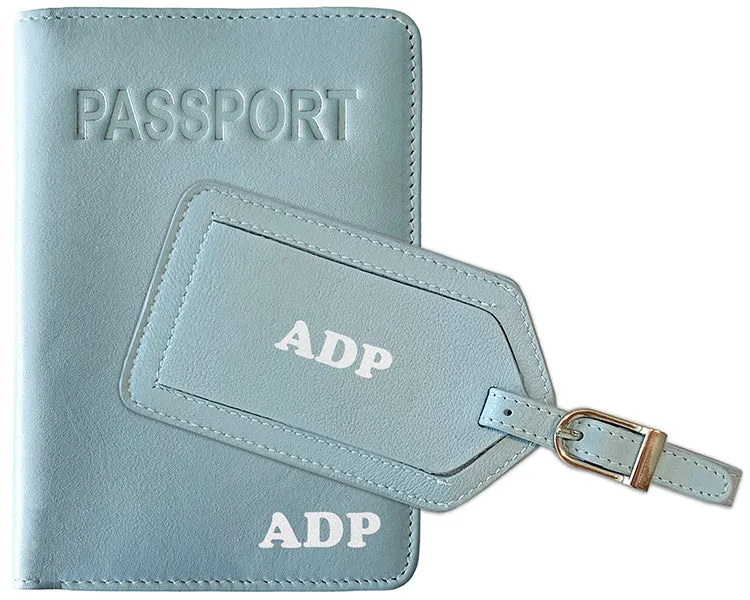 Personalized Monogrammed Leather RFID Passport Cover Holder and Luggage Tag
