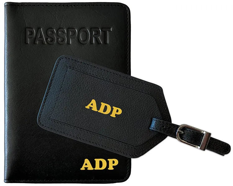 Personalized Monogrammed Leather RFID Passport Cover Holder and Luggage Tag