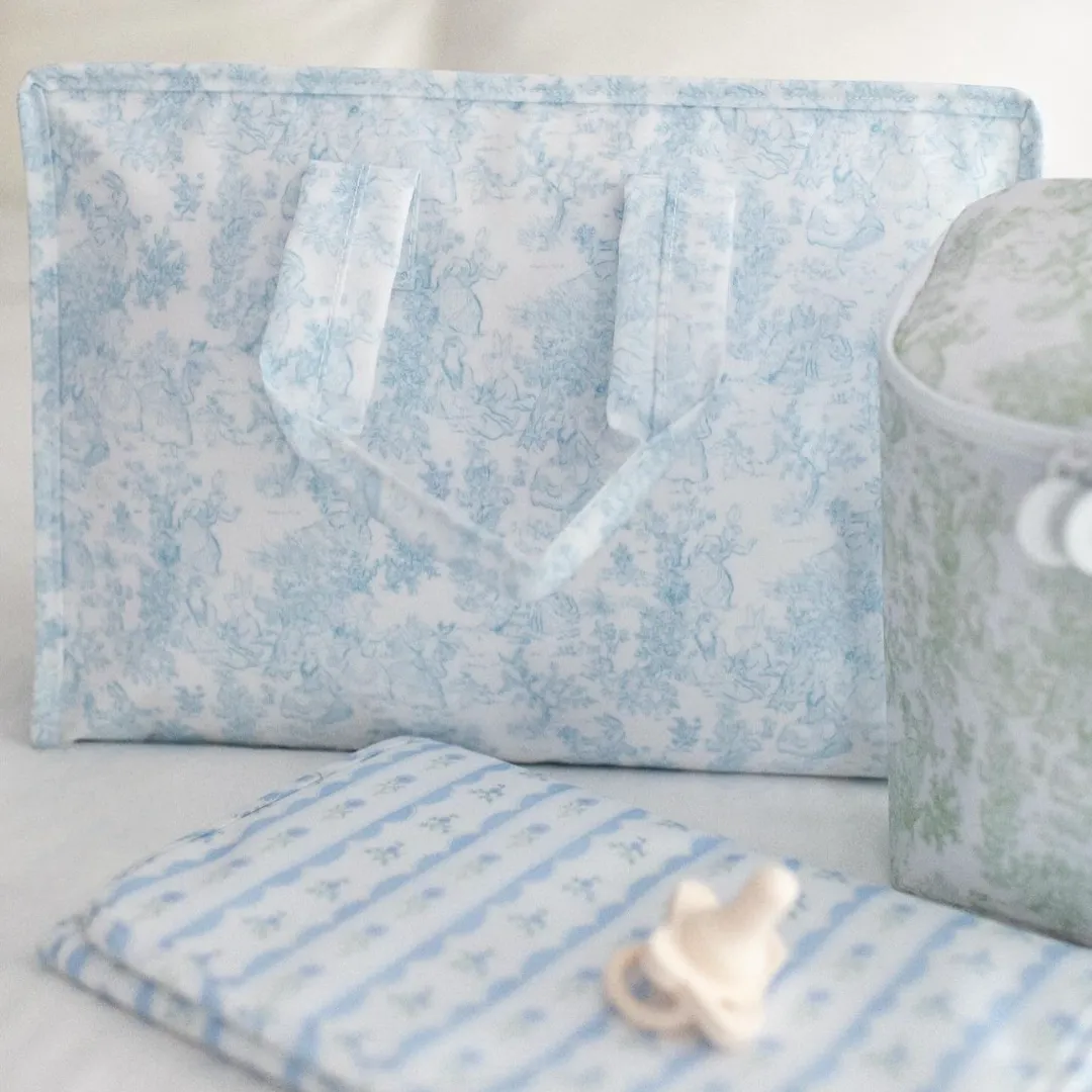 Personalized Nylon Blue Toile Overnight Tote
