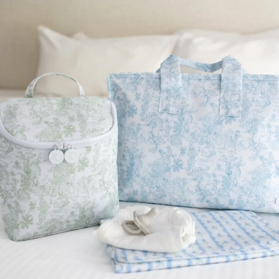 Personalized Nylon Blue Toile Overnight Tote
