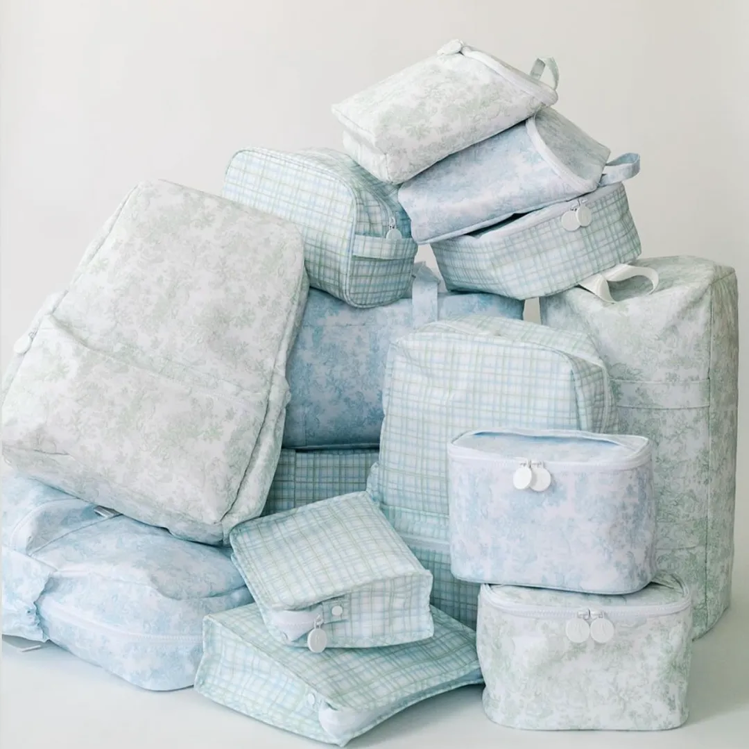 Personalized Nylon Blue Toile Overnight Tote
