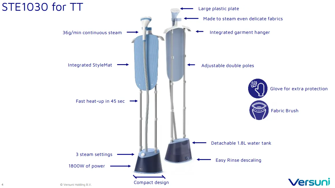 Philips Stand Garment Steamer STE1030/20 – 1800W, 36 g/min Steam Output, 1.8L Water Tank