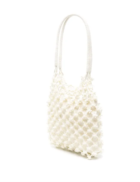 Self-Portrait cream beaded medium tote