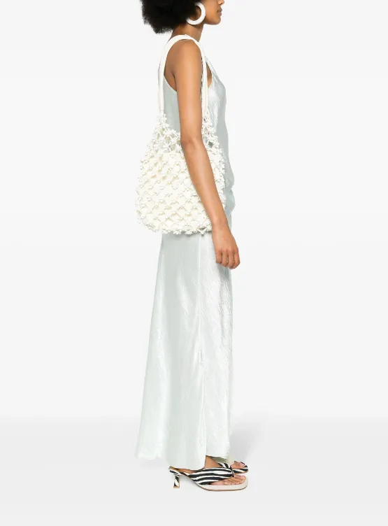 Self-Portrait cream beaded medium tote