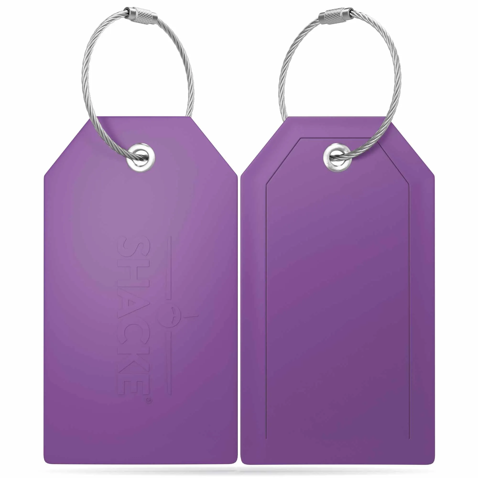 Shacke Luggage Tags with Full Back Privacy Cover w/Steel Loops - Set of 2