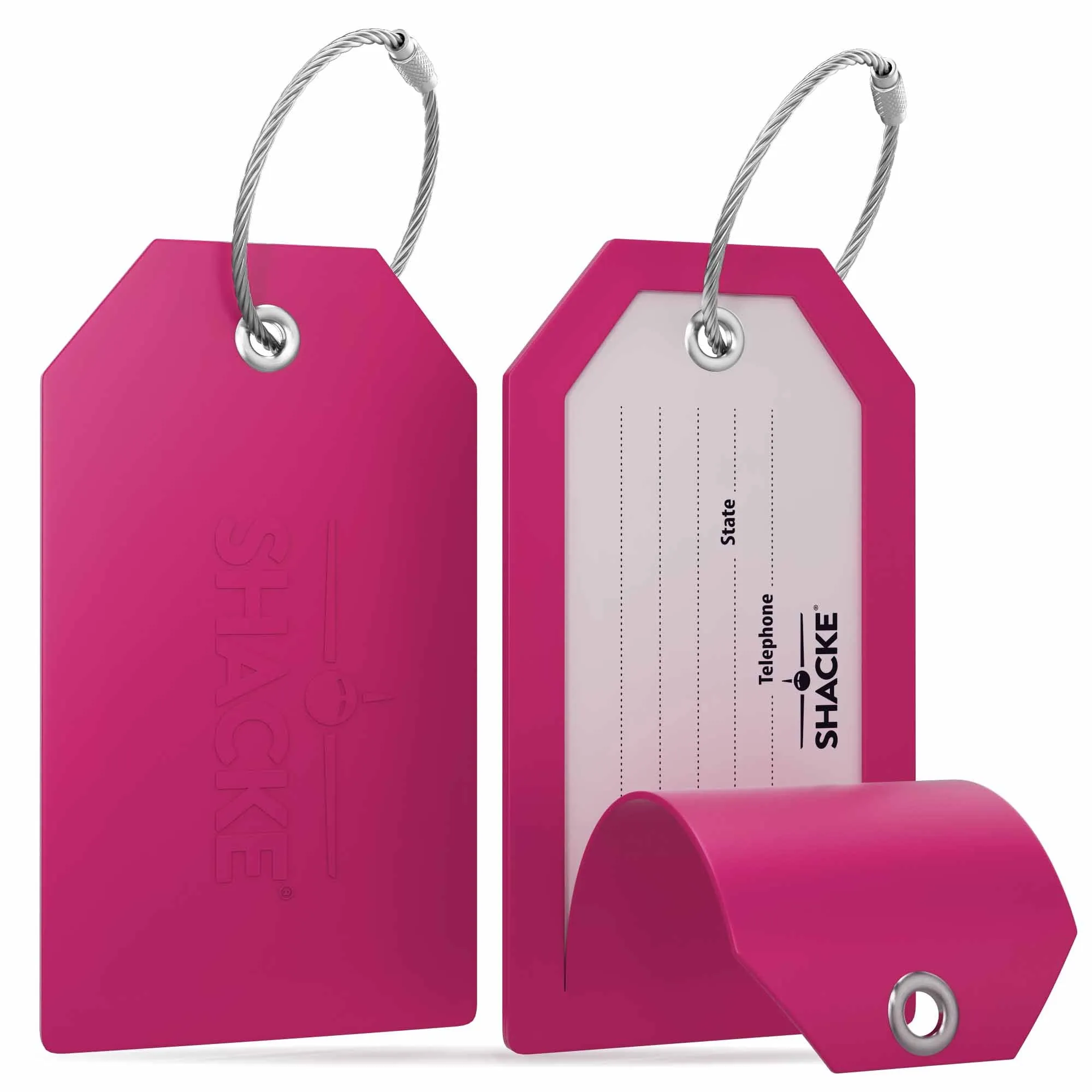 Shacke Luggage Tags with Full Back Privacy Cover w/Steel Loops - Set of 2