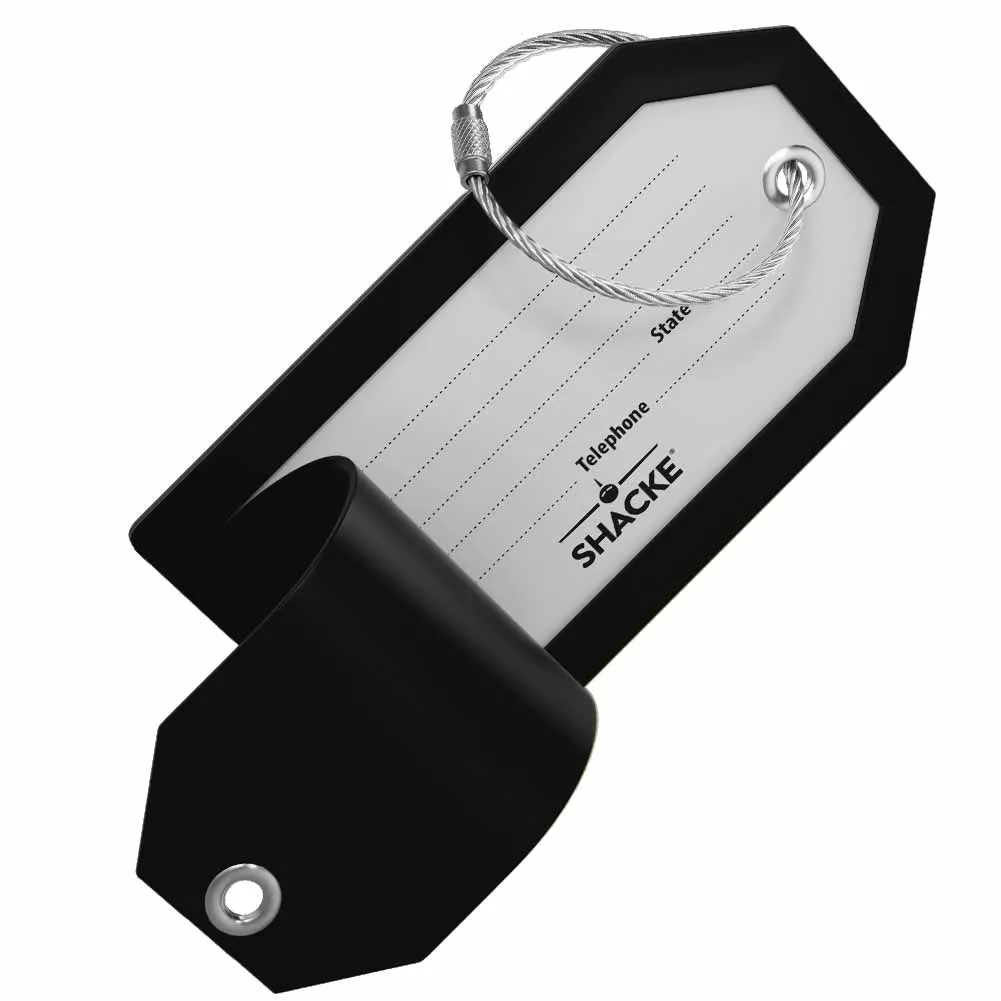 Shacke Luggage Tags with Full Back Privacy Cover w/Steel Loops - Set of 2