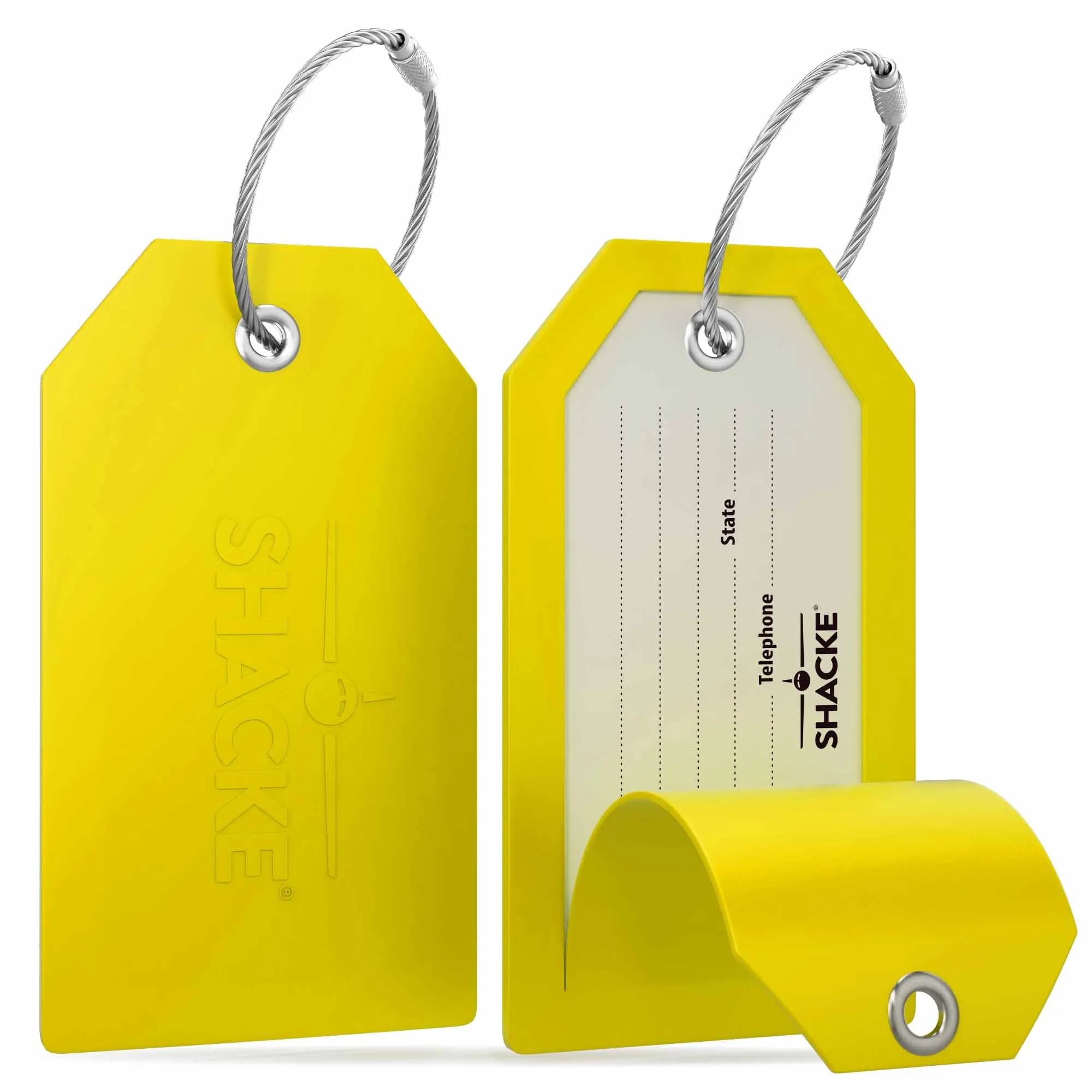 Shacke Luggage Tags with Full Back Privacy Cover w/Steel Loops - Set of 2