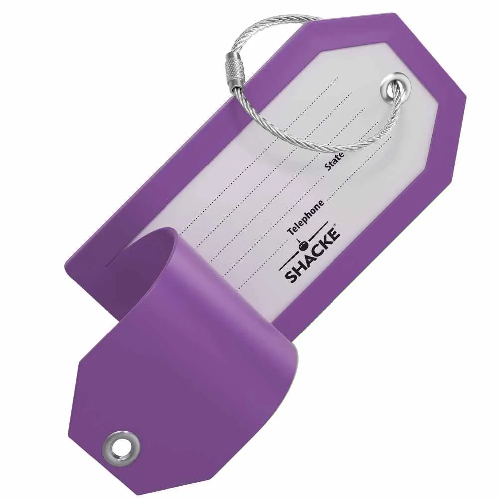 Shacke Luggage Tags with Full Back Privacy Cover w/Steel Loops - Set of 2