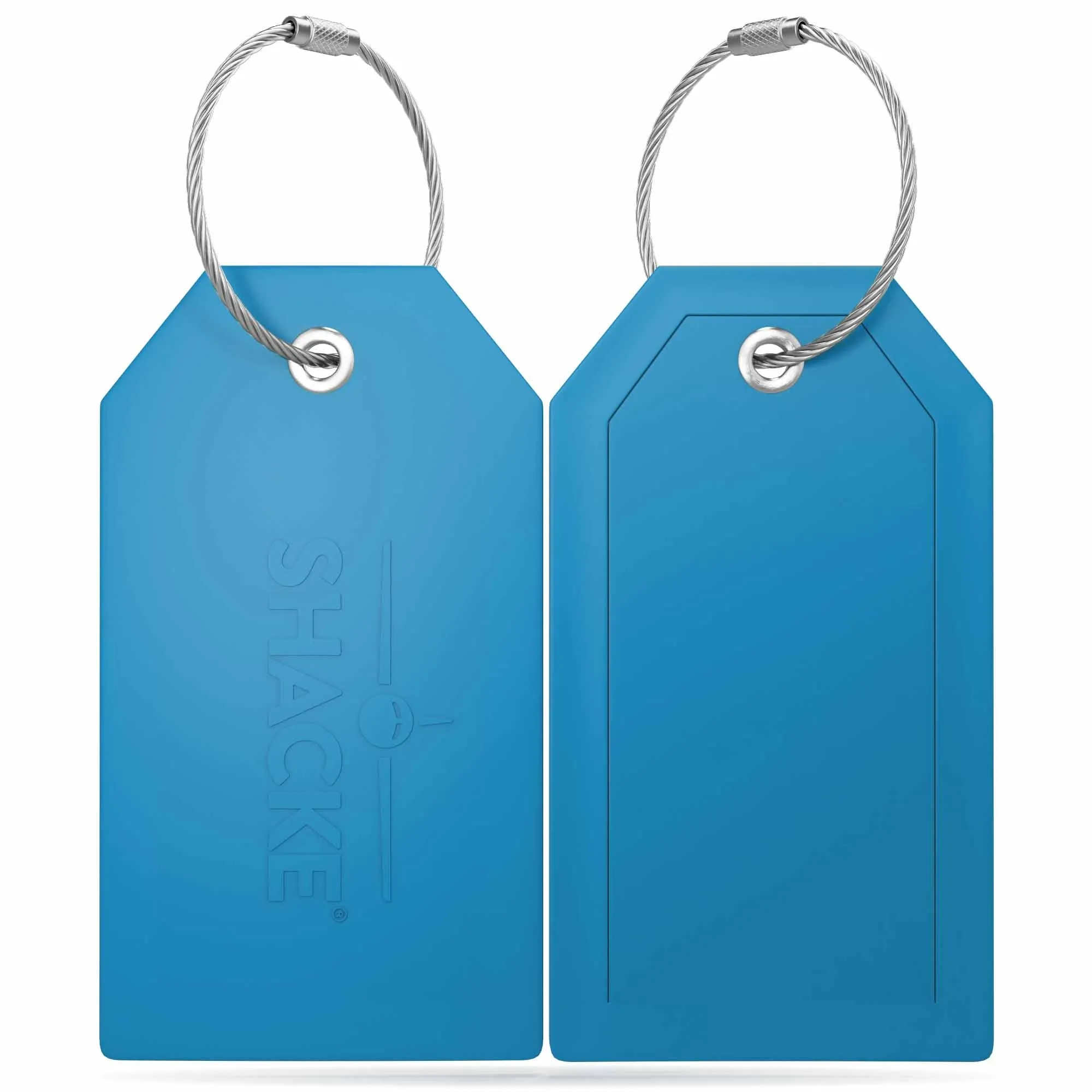 Shacke Luggage Tags with Full Back Privacy Cover w/Steel Loops - Set of 2