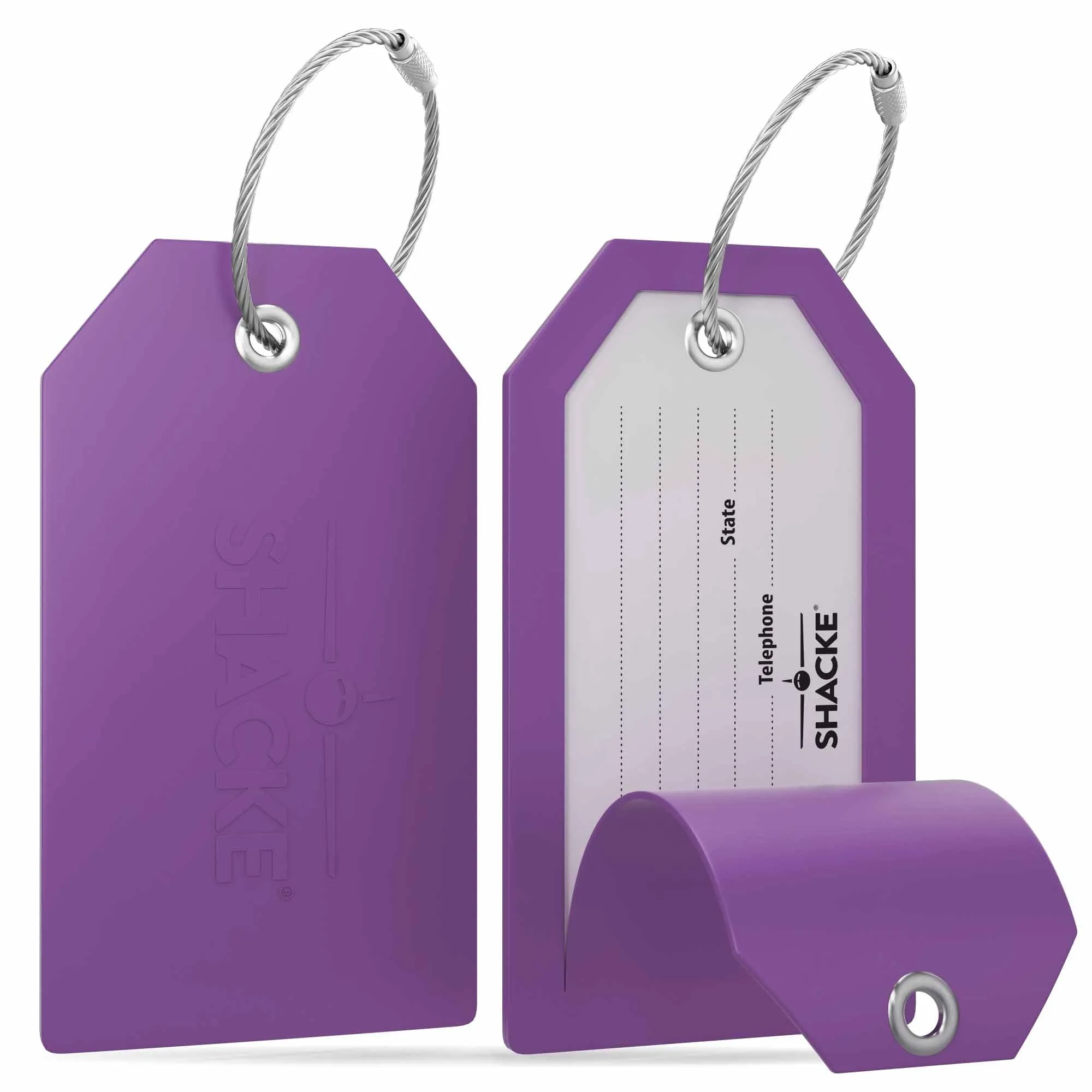 Shacke Luggage Tags with Full Back Privacy Cover w/Steel Loops - Set of 2