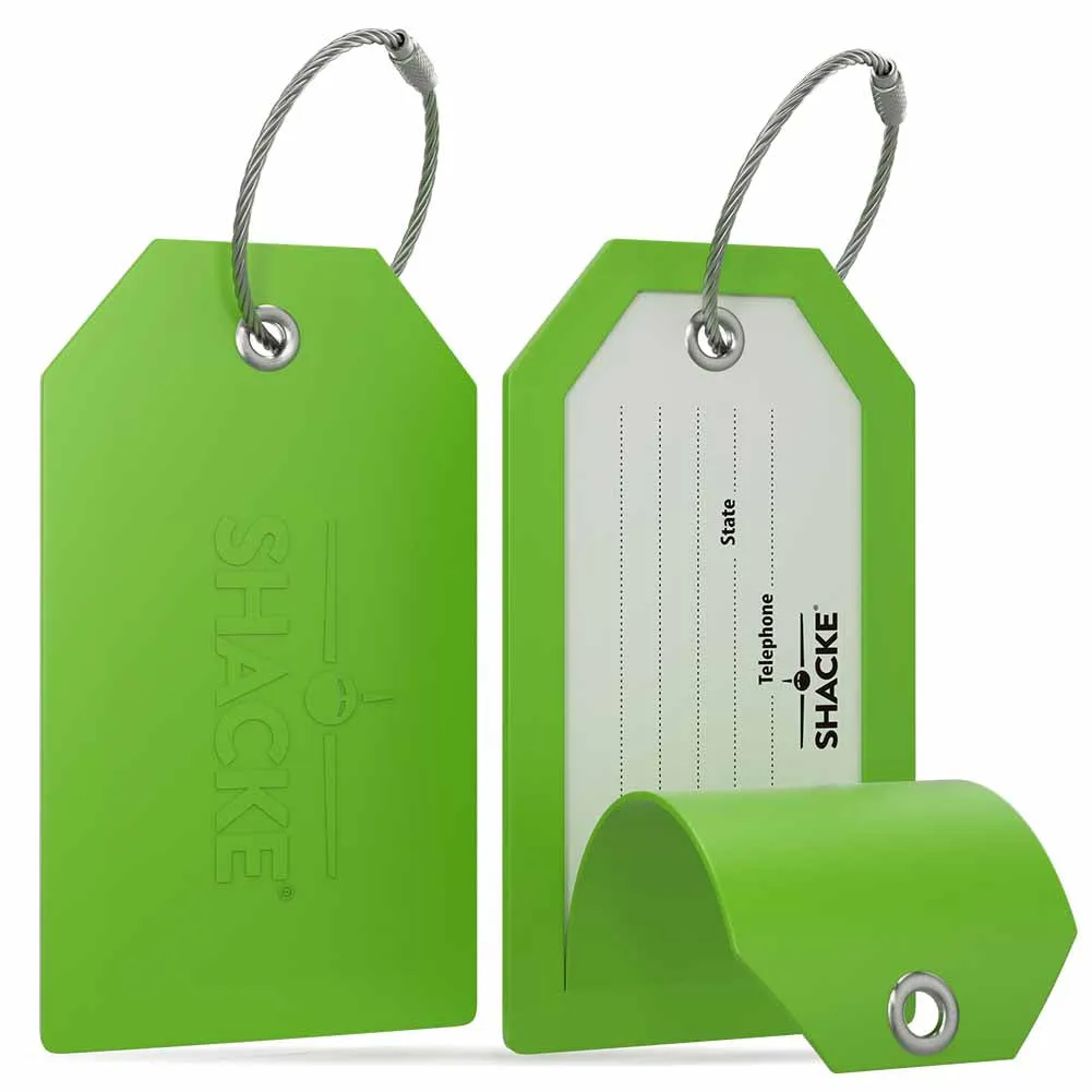 Shacke Luggage Tags with Full Back Privacy Cover w/Steel Loops - Set of 2
