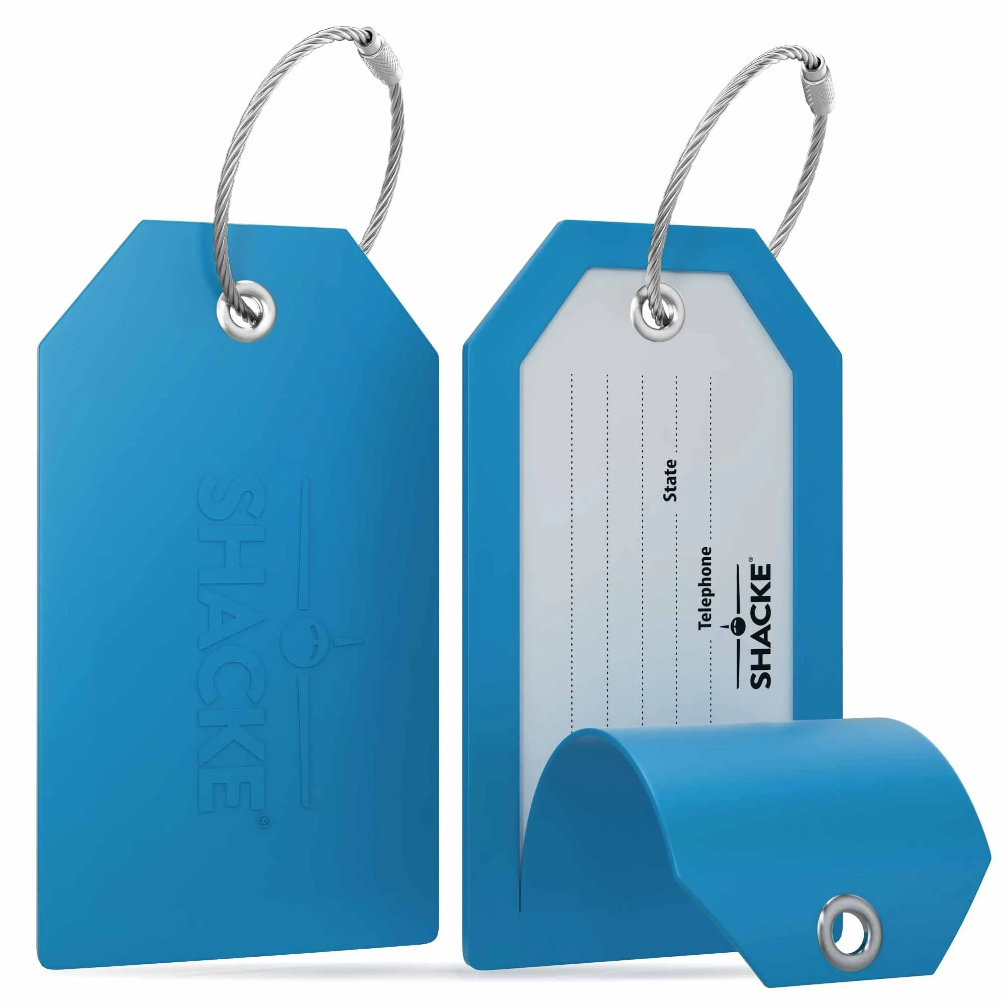Shacke Luggage Tags with Full Back Privacy Cover w/Steel Loops - Set of 2