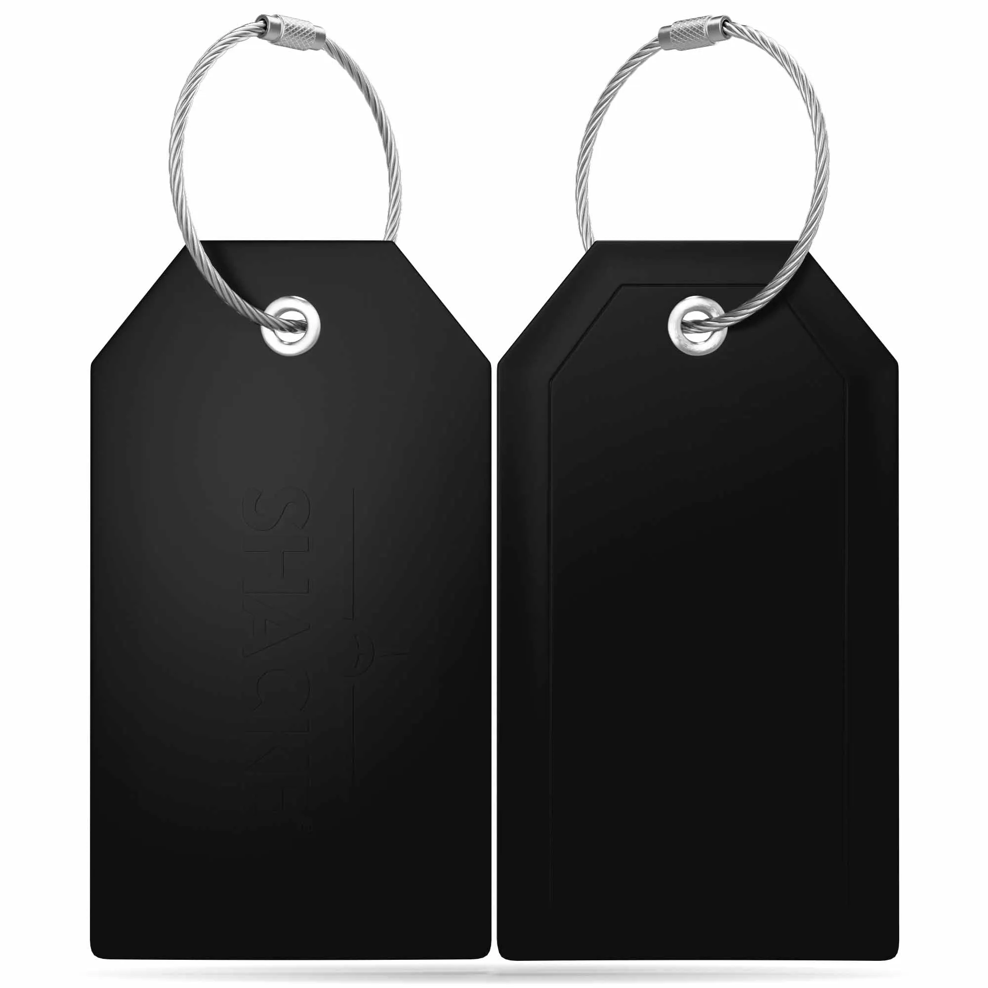 Shacke Luggage Tags with Full Back Privacy Cover w/Steel Loops - Set of 2