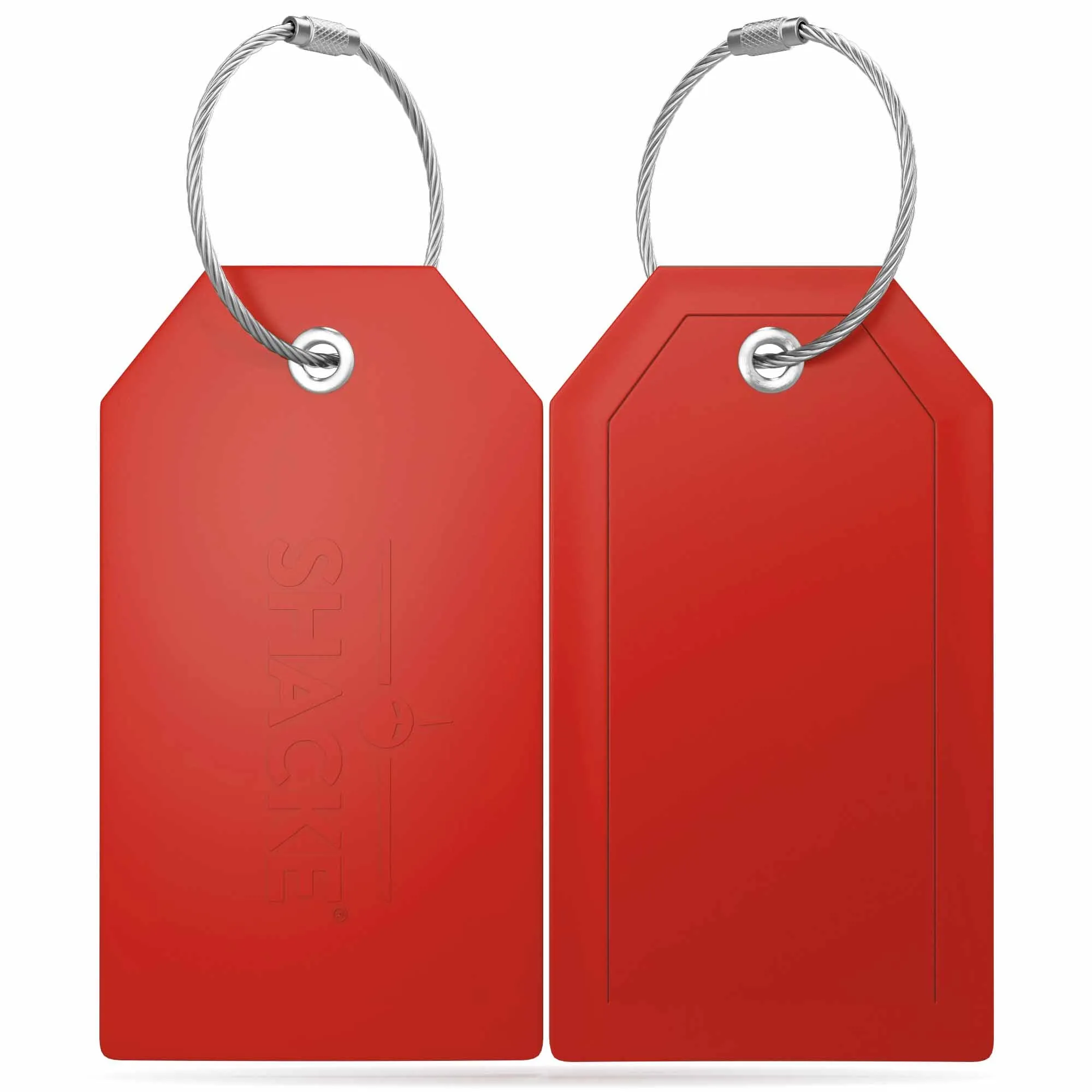 Shacke Luggage Tags with Full Back Privacy Cover w/Steel Loops - Set of 2