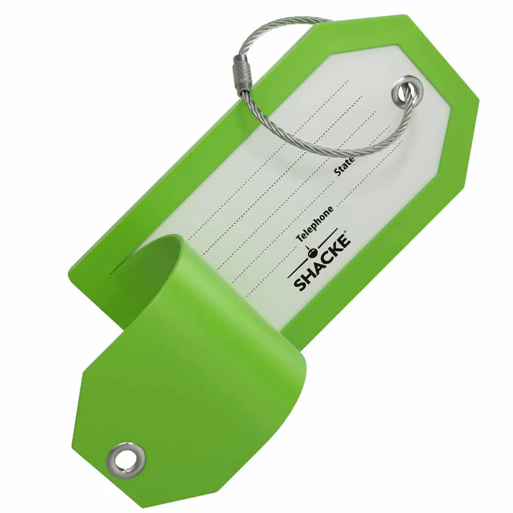 Shacke Luggage Tags with Full Back Privacy Cover w/Steel Loops - Set of 2