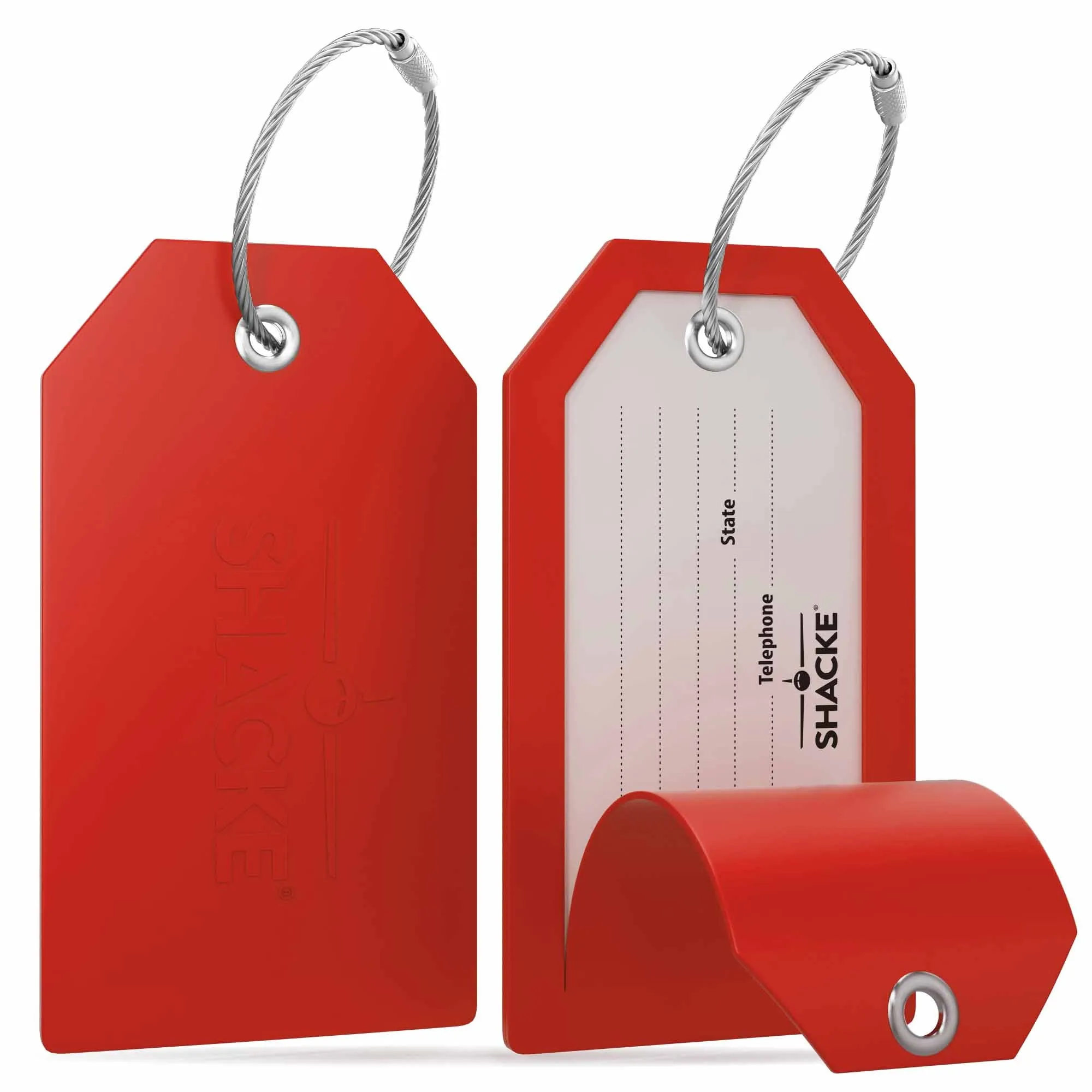 Shacke Luggage Tags with Full Back Privacy Cover w/Steel Loops - Set of 2