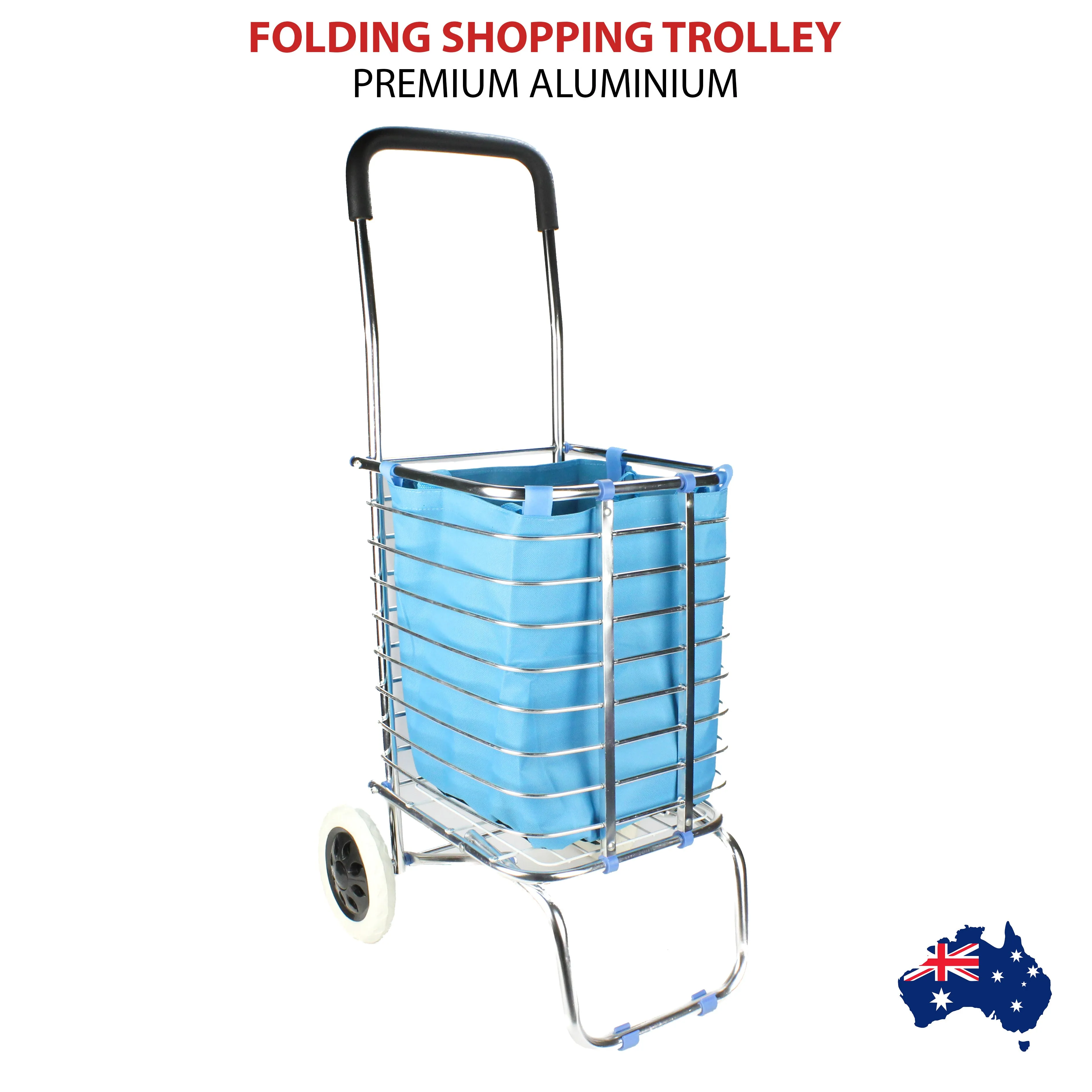 Shopping Cart Carts Trolley Aluminium Foldable Luggage Wheels Folding Basket Bag