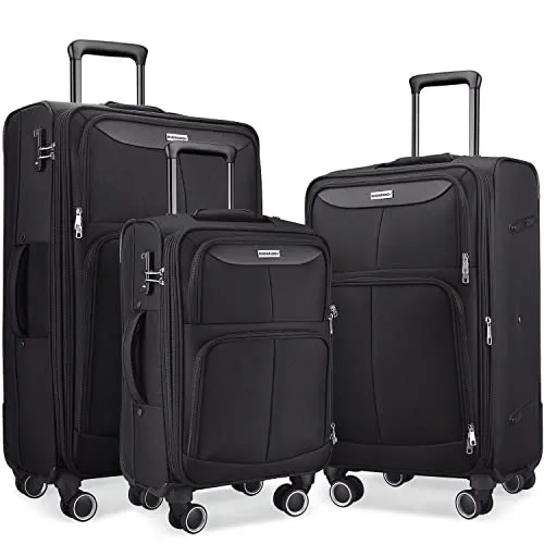 SHOWKOO 3 Piece Luggage Set Expandable with TSA Lock - Black