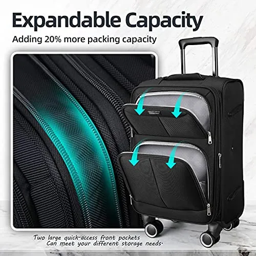 SHOWKOO 3 Piece Luggage Set Expandable with TSA Lock - Black