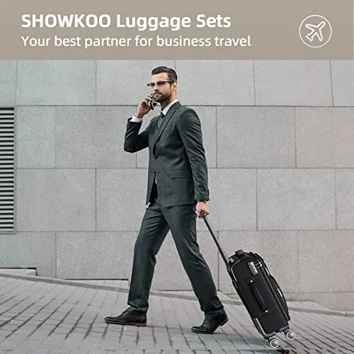 SHOWKOO Luggage Sets 3 Piece Softside Expandable Lightweight-Black