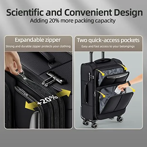 SHOWKOO Luggage Sets 3 Piece Softside Expandable Lightweight-Black