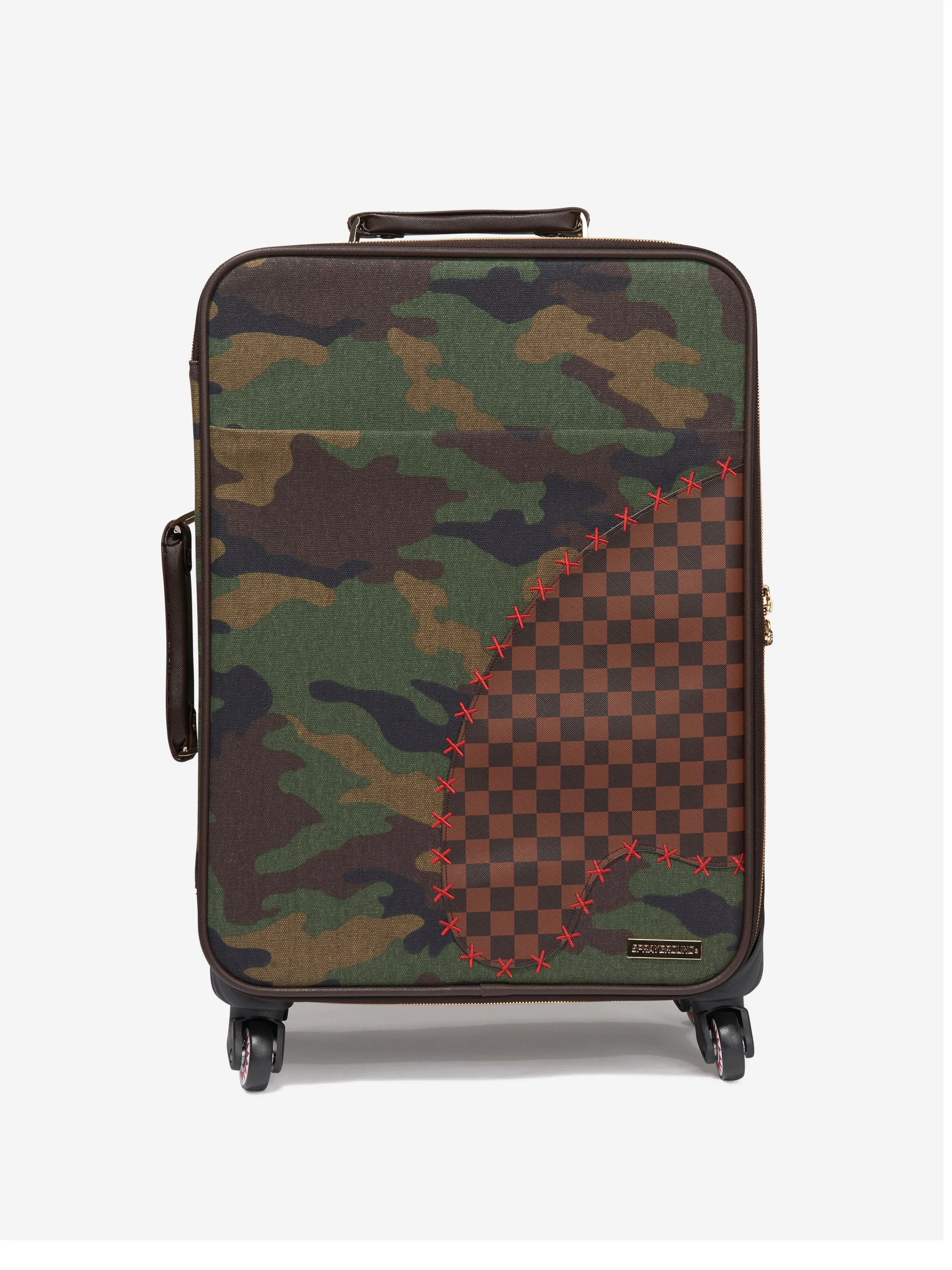 Sprayground Kids Camo Shark Shape Check Soft Luggage in Brown