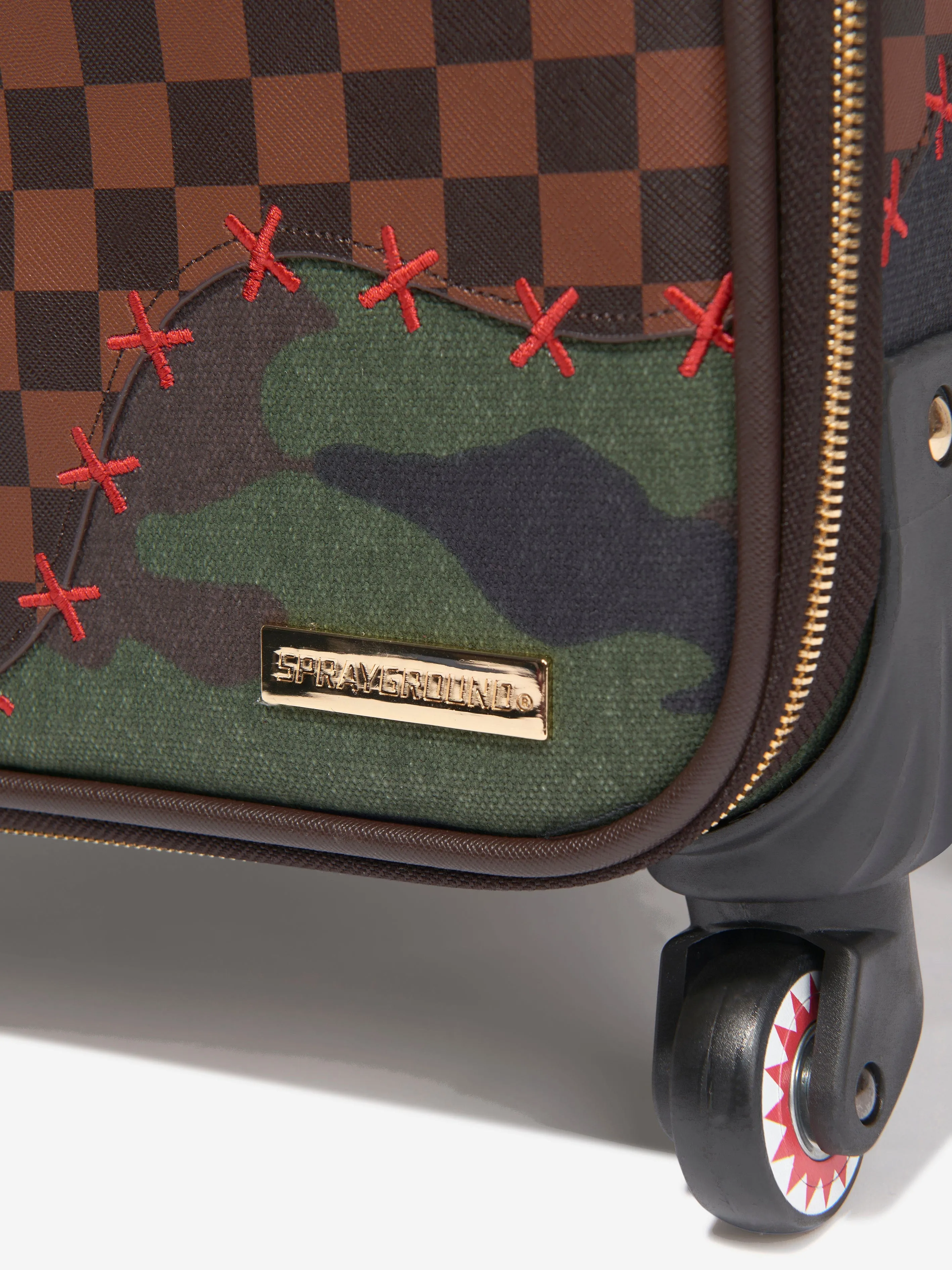 Sprayground Kids Camo Shark Shape Check Soft Luggage in Brown