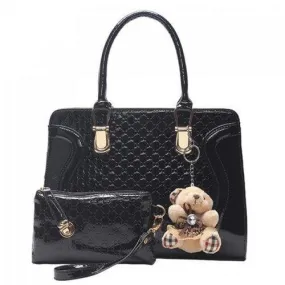 Sweet Bear Pendant and Embossing Design Women's Tote Bag - Black