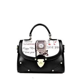 Sweet Print and Patchwork Design Women's Tote Bag - Black