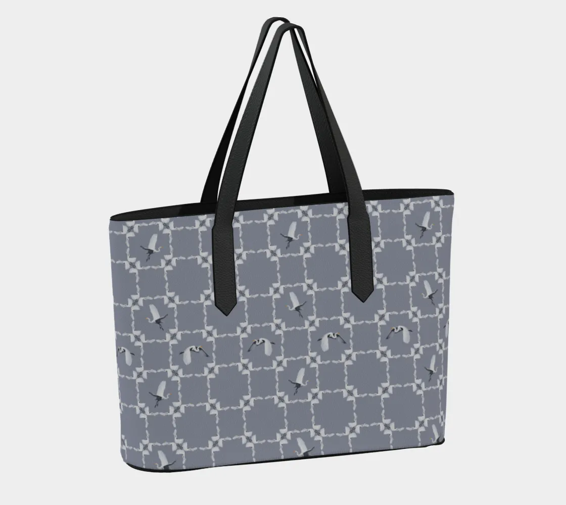 White Egret Check Vegan Leather Tote