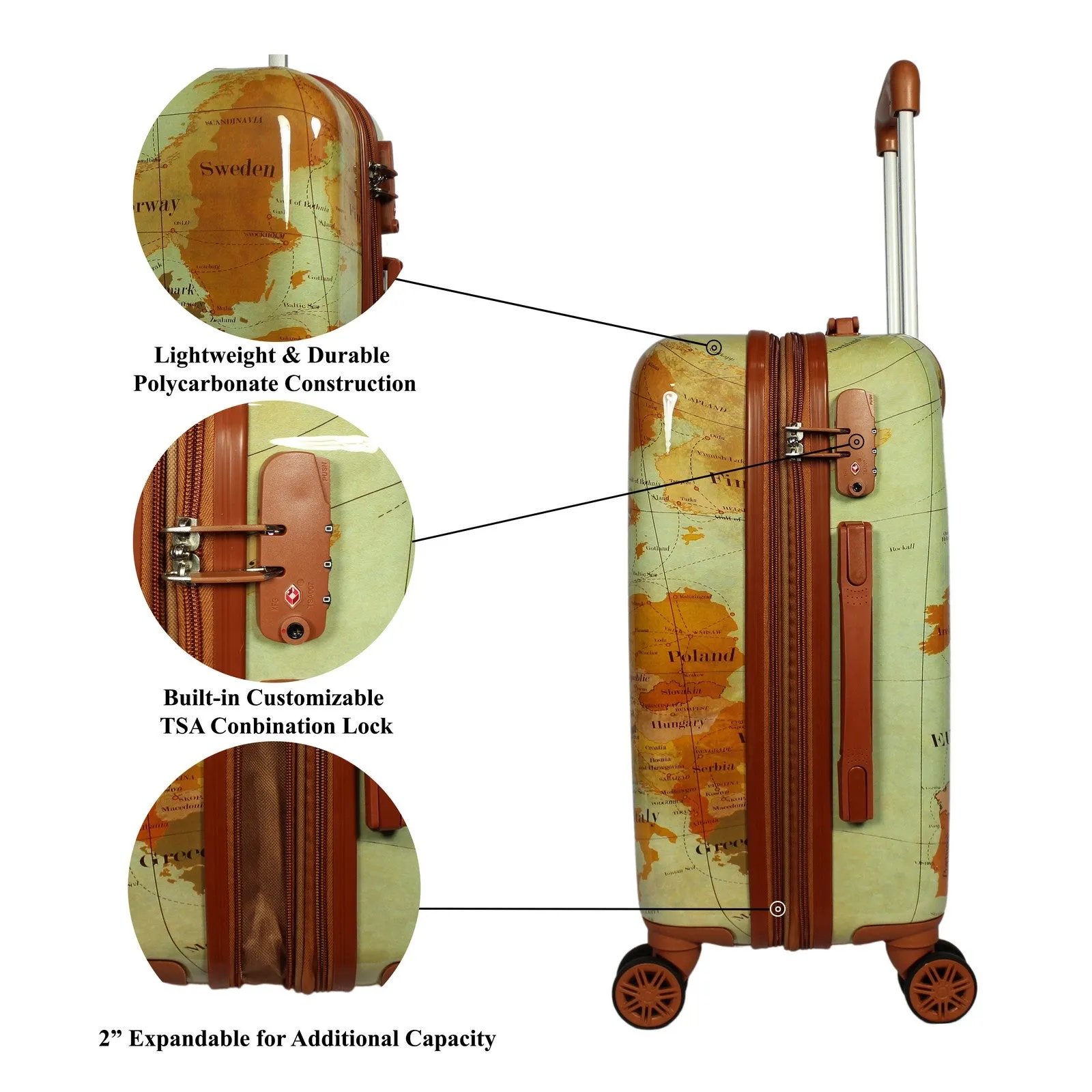 World Traveler Europe 3-Piece Expandable Spinner Luggage Set with TSA Lock
